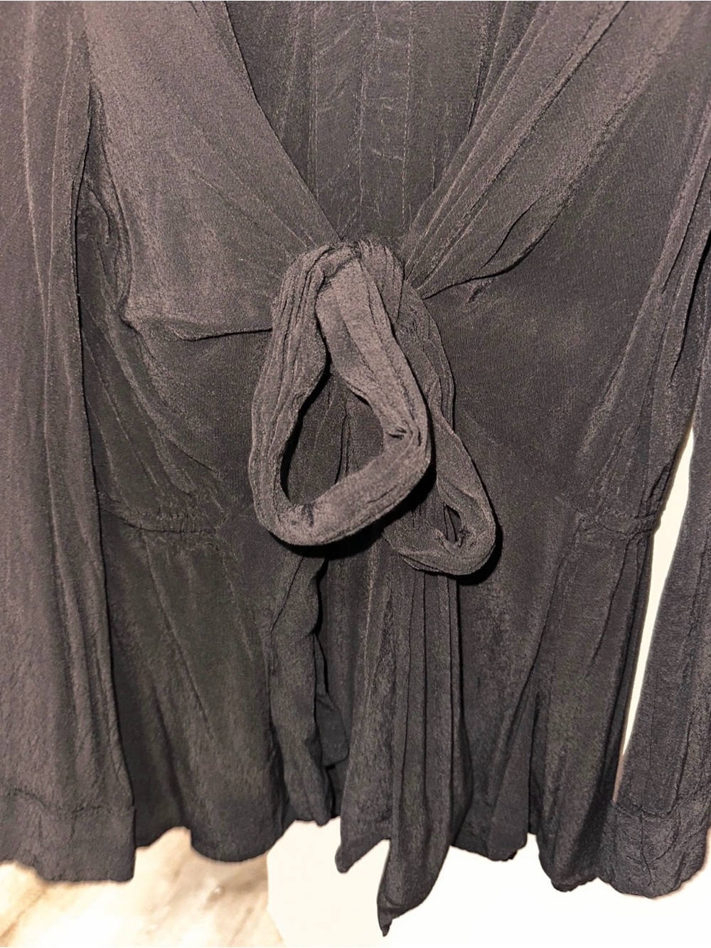 Black Tie-Front Blouse